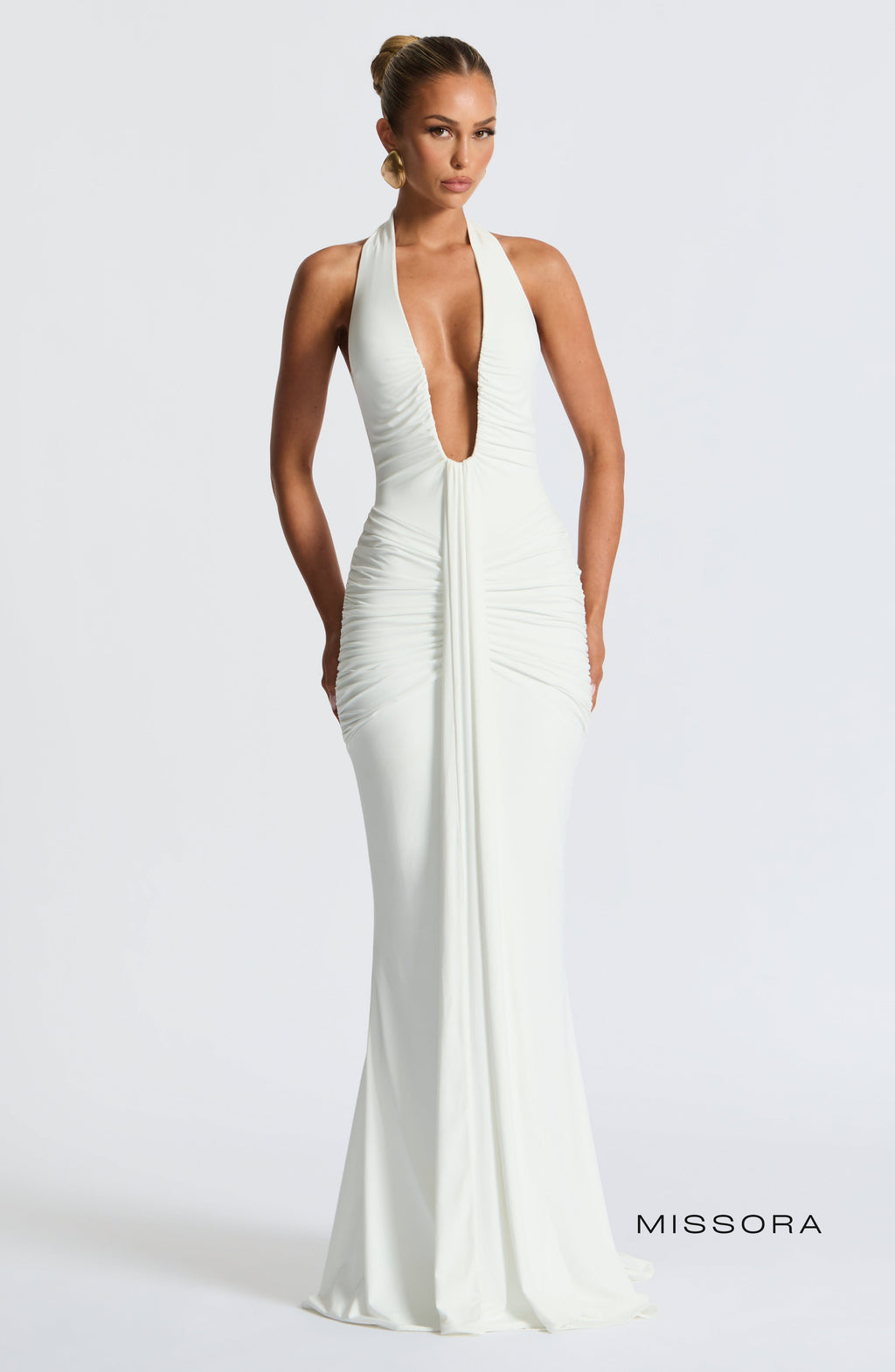 Missora Estela Draped Maxi Dress - White