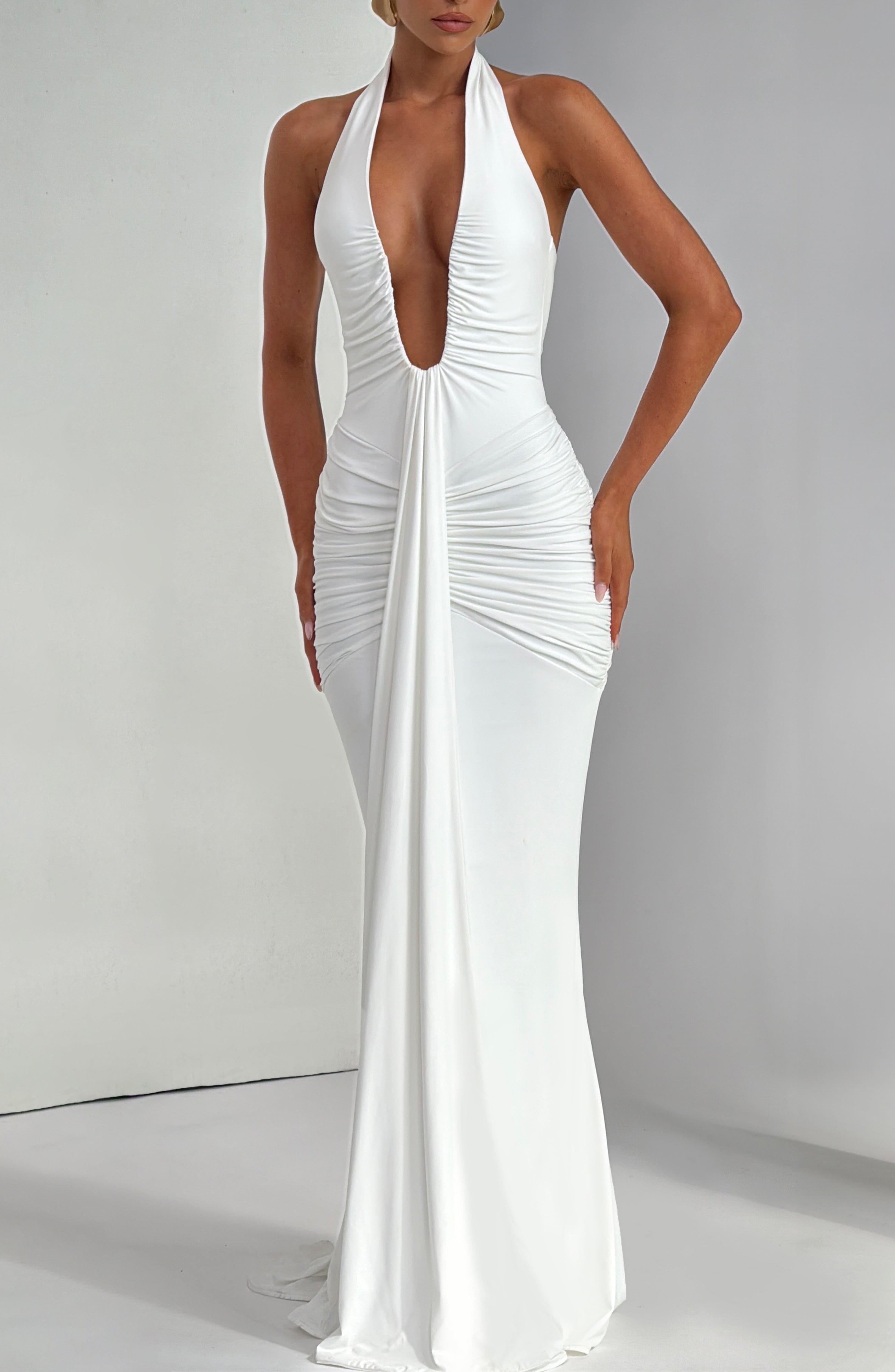 Missora Estela Draped Maxi Dress - White