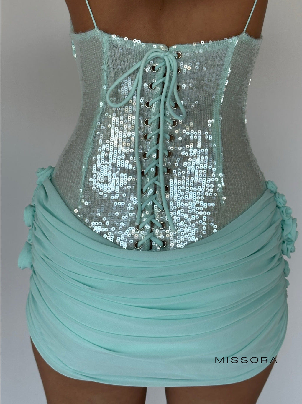 Missora Evelynn Sequin Rosette Mini Dress
