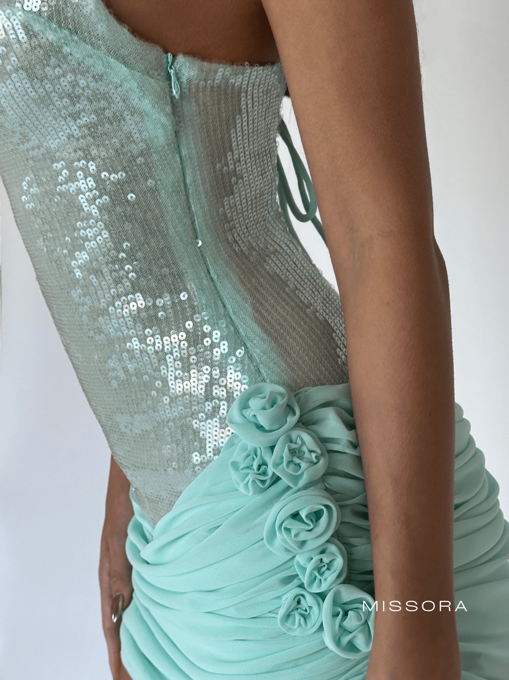 Missora Evelynn Sequin Rosette Mini Dress