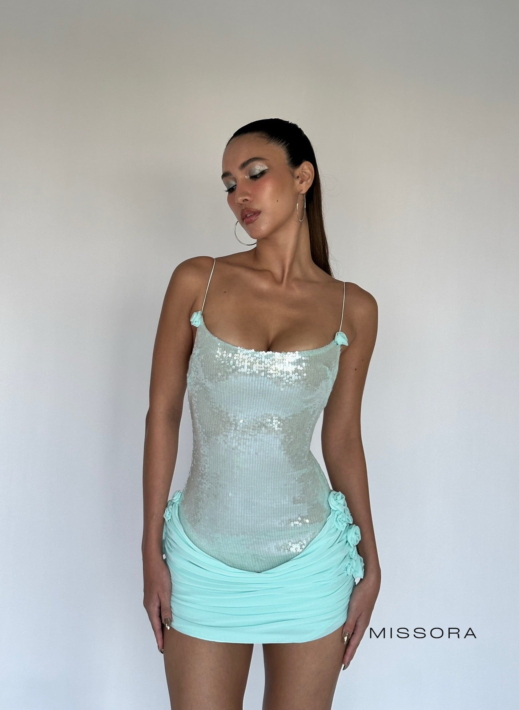 Missora Evelynn Sequin Rosette Mini Dress