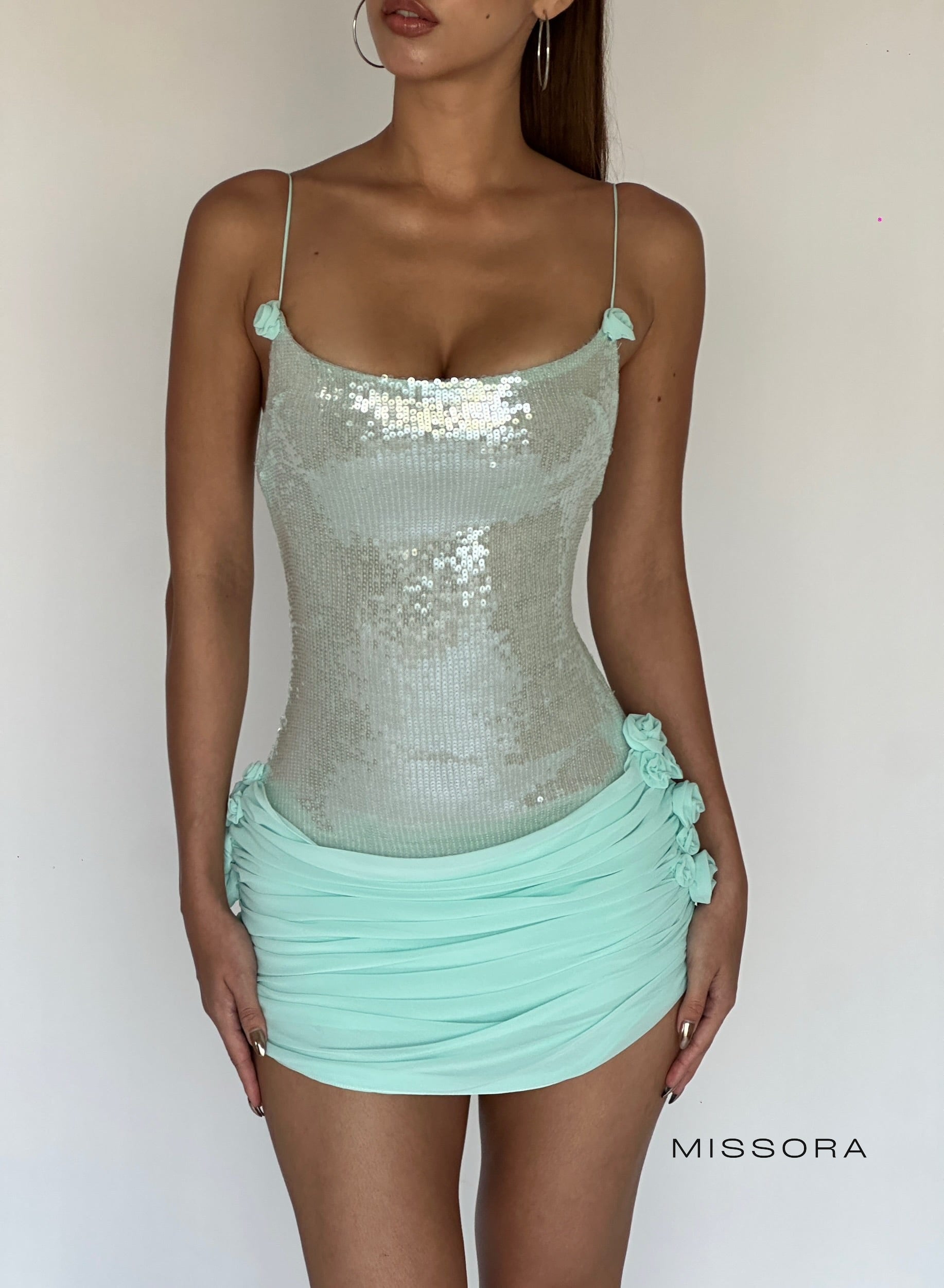 Missora Evelynn Sequin Rosette Mini Dress