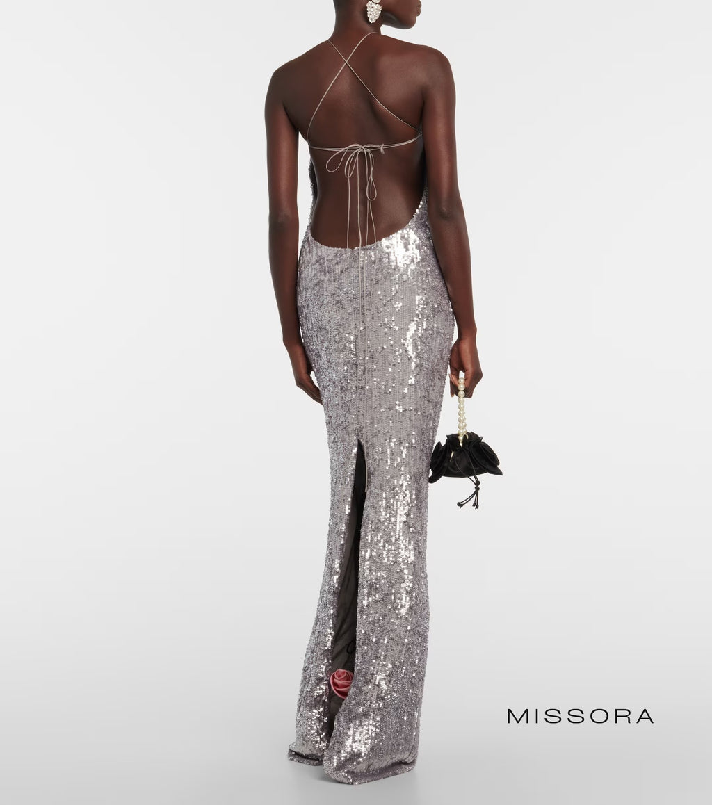 Finn Sırt Dekolteli Payetli Maksi Elbise [FS1XUWSD]