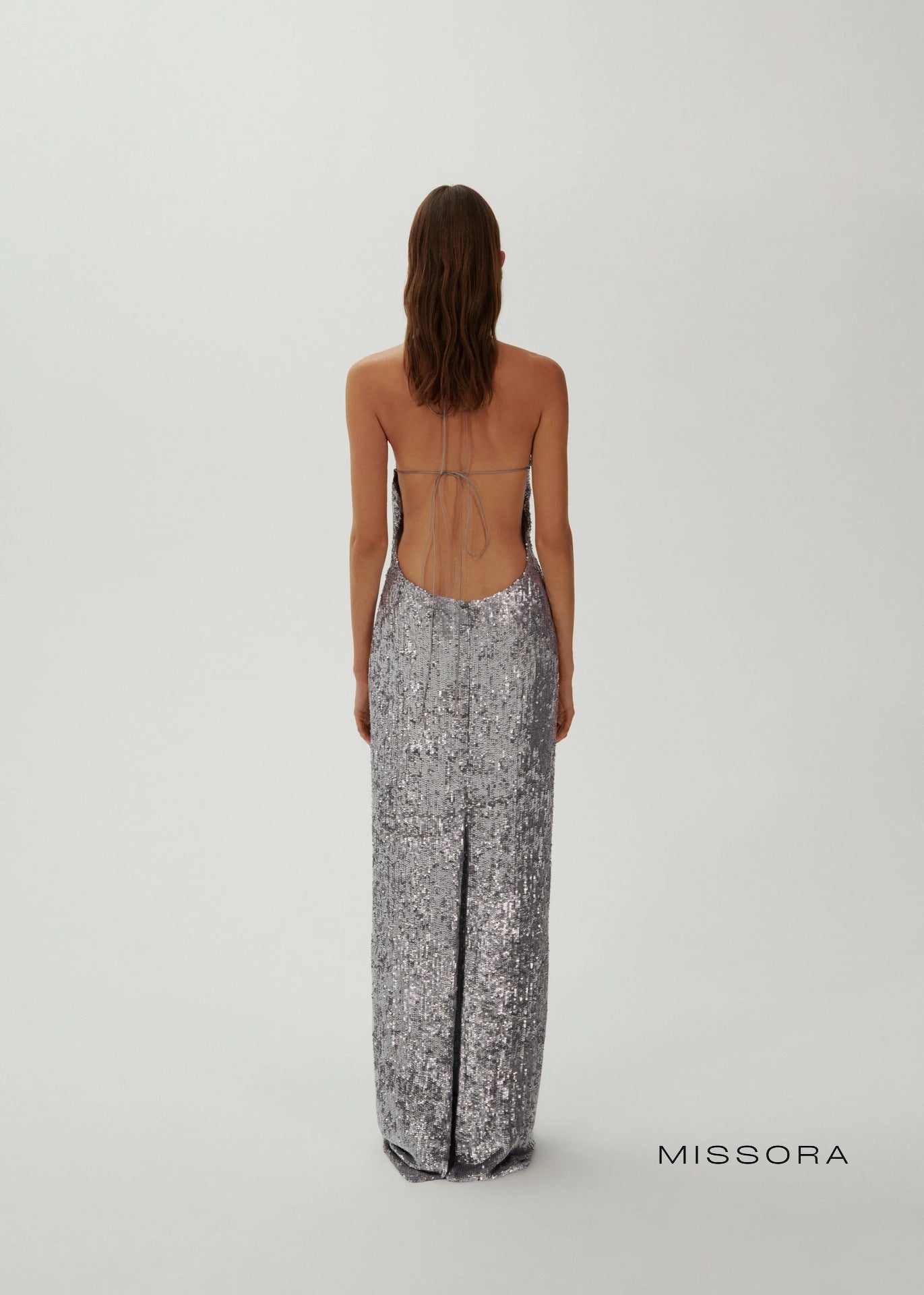 Finn Sırt Dekolteli Payetli Maksi Elbise [87F2KP2B]