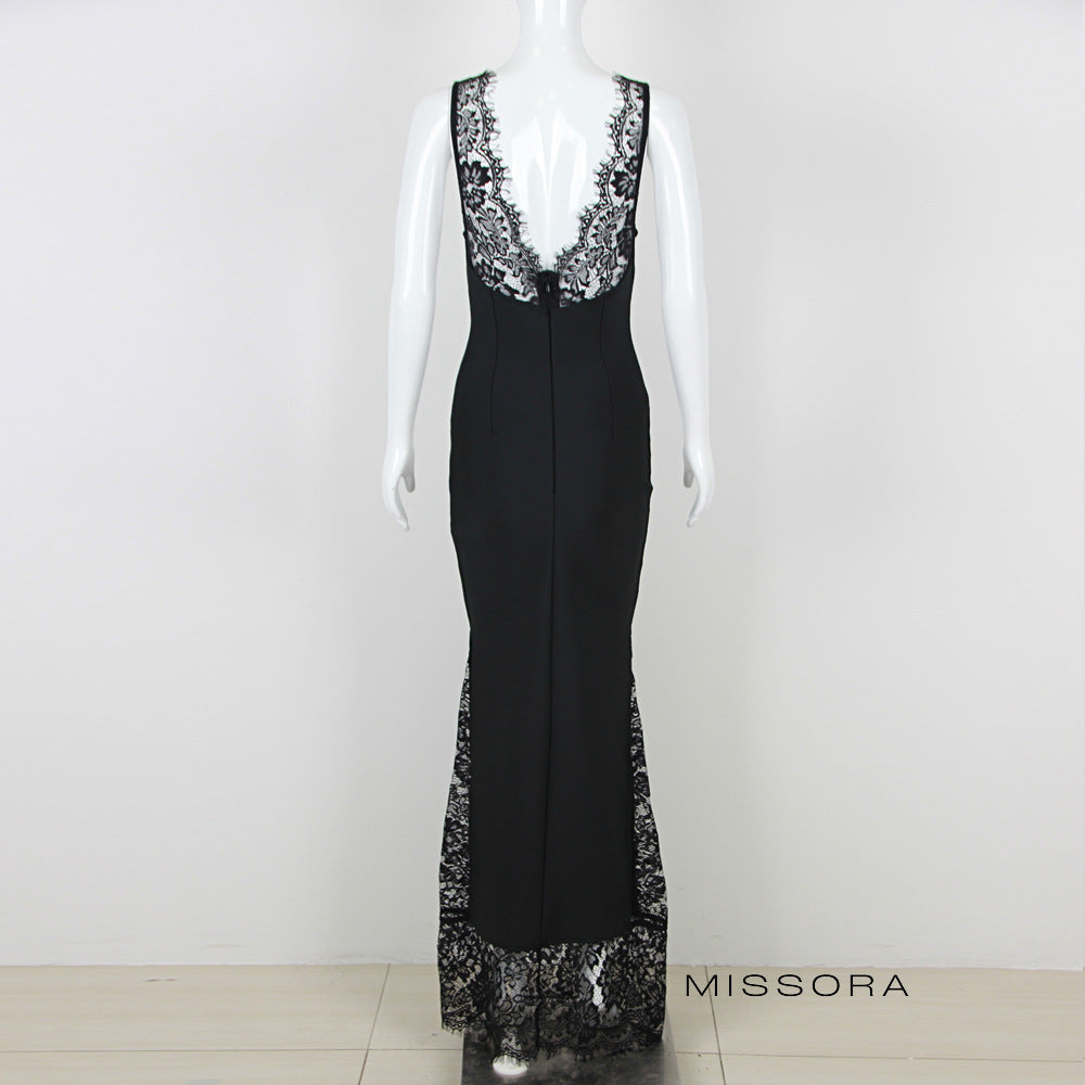 Golda Dantel Askılı Maksi Elbise [307D12K2]