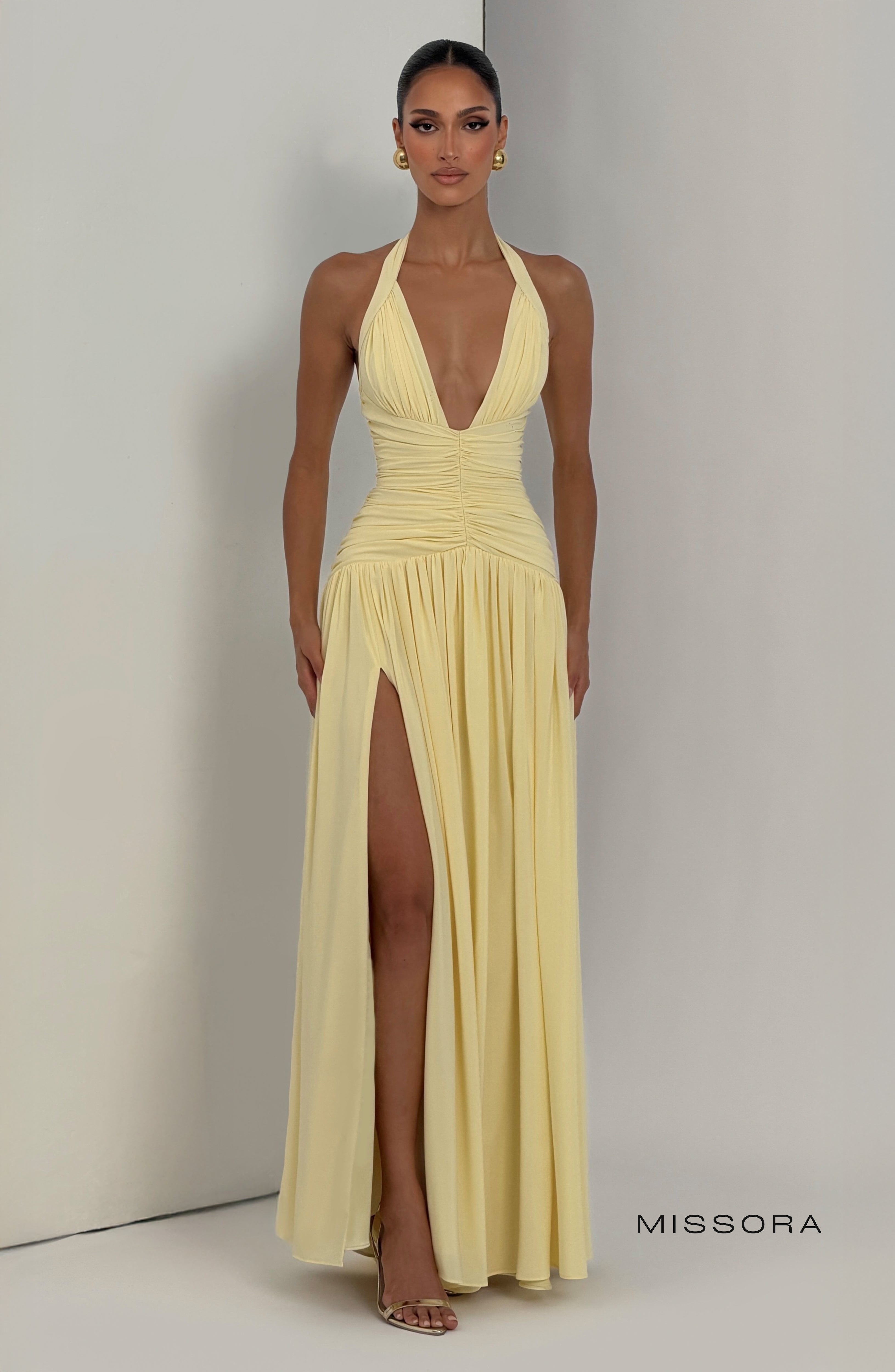 Missora Gracie Ruched Chiffon Maxi Dress