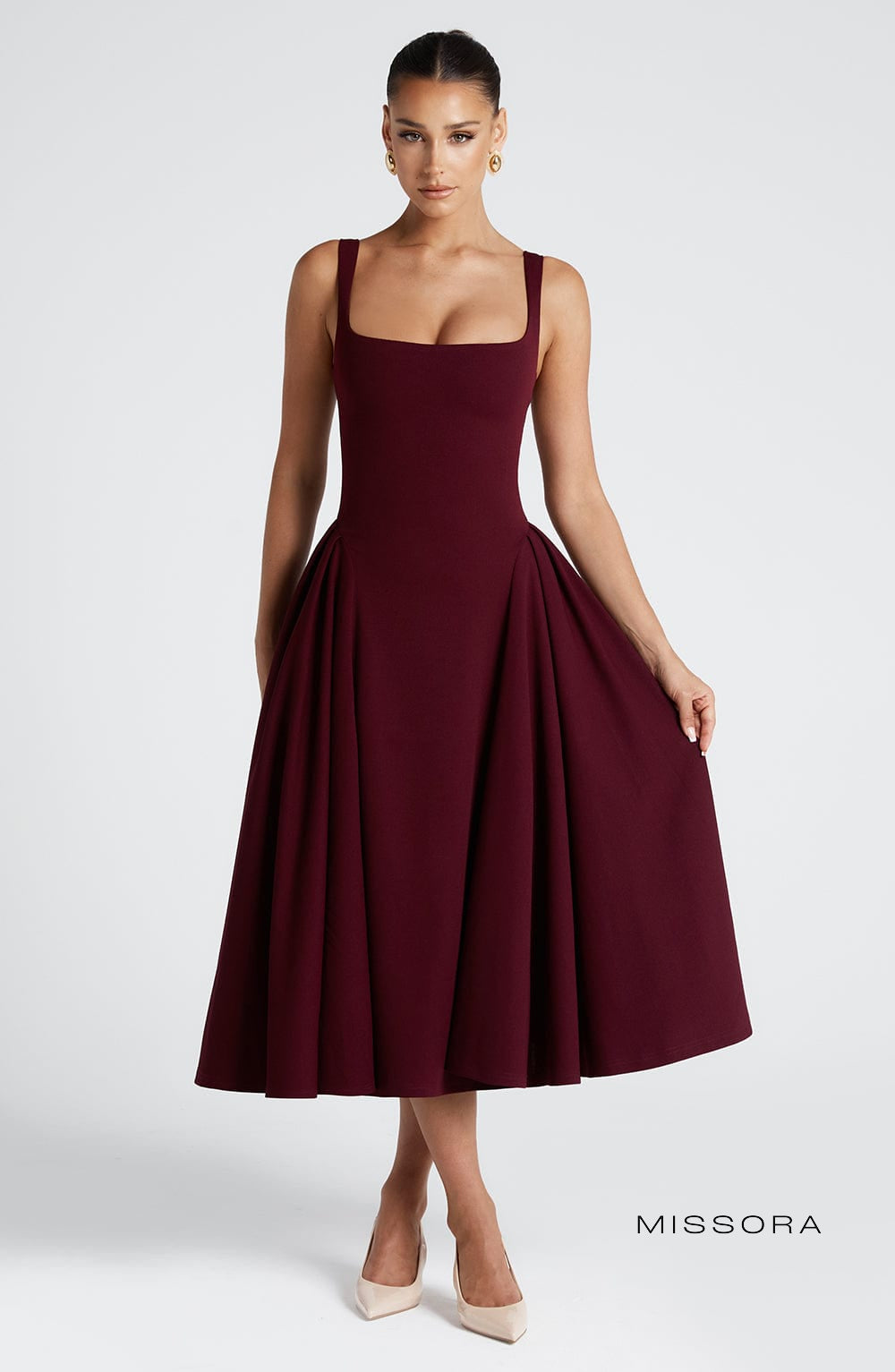 Missora Greenlee Sculpted Godet Midi Dress
