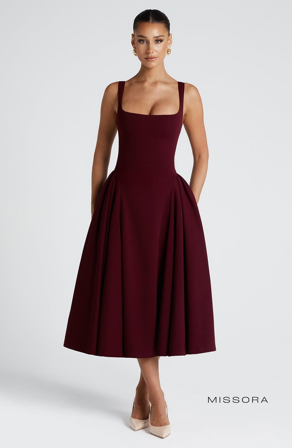 Missora Greenlee Sculpted Godet Midi Dress