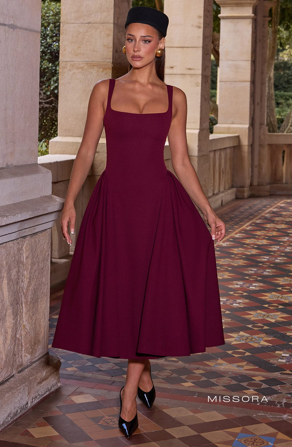 Missora Greenlee Sculpted Godet Midi Dress
