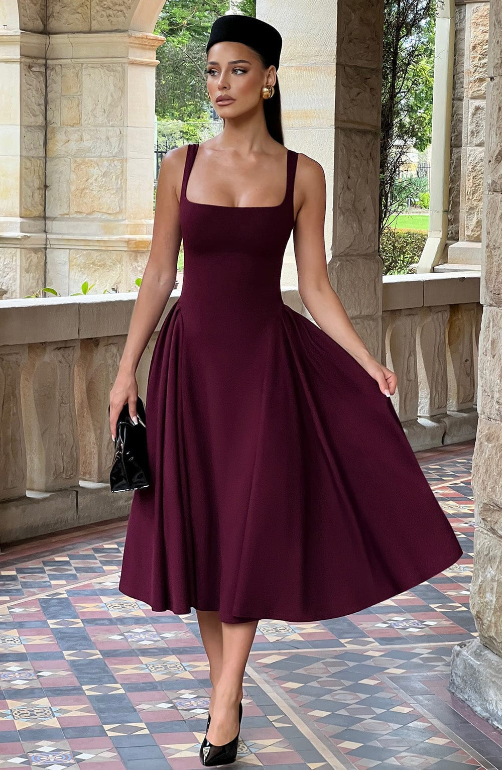 Missora Greenlee Sculpted Godet Midi Dress