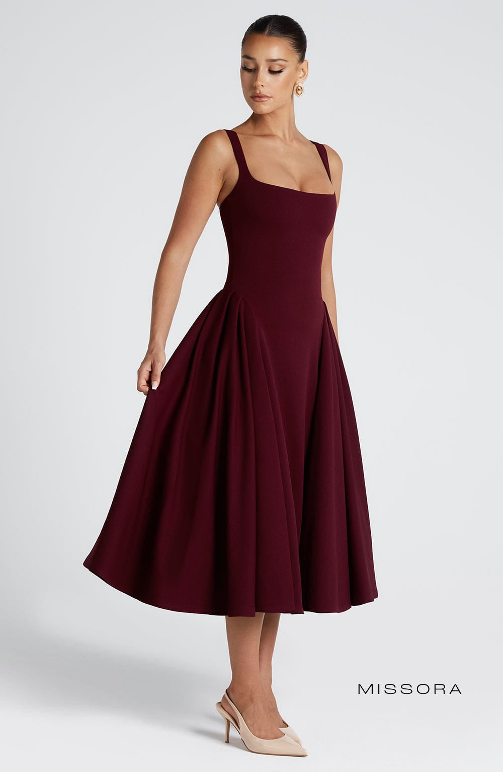 Missora Greenlee Sculpted Godet Midi Dress