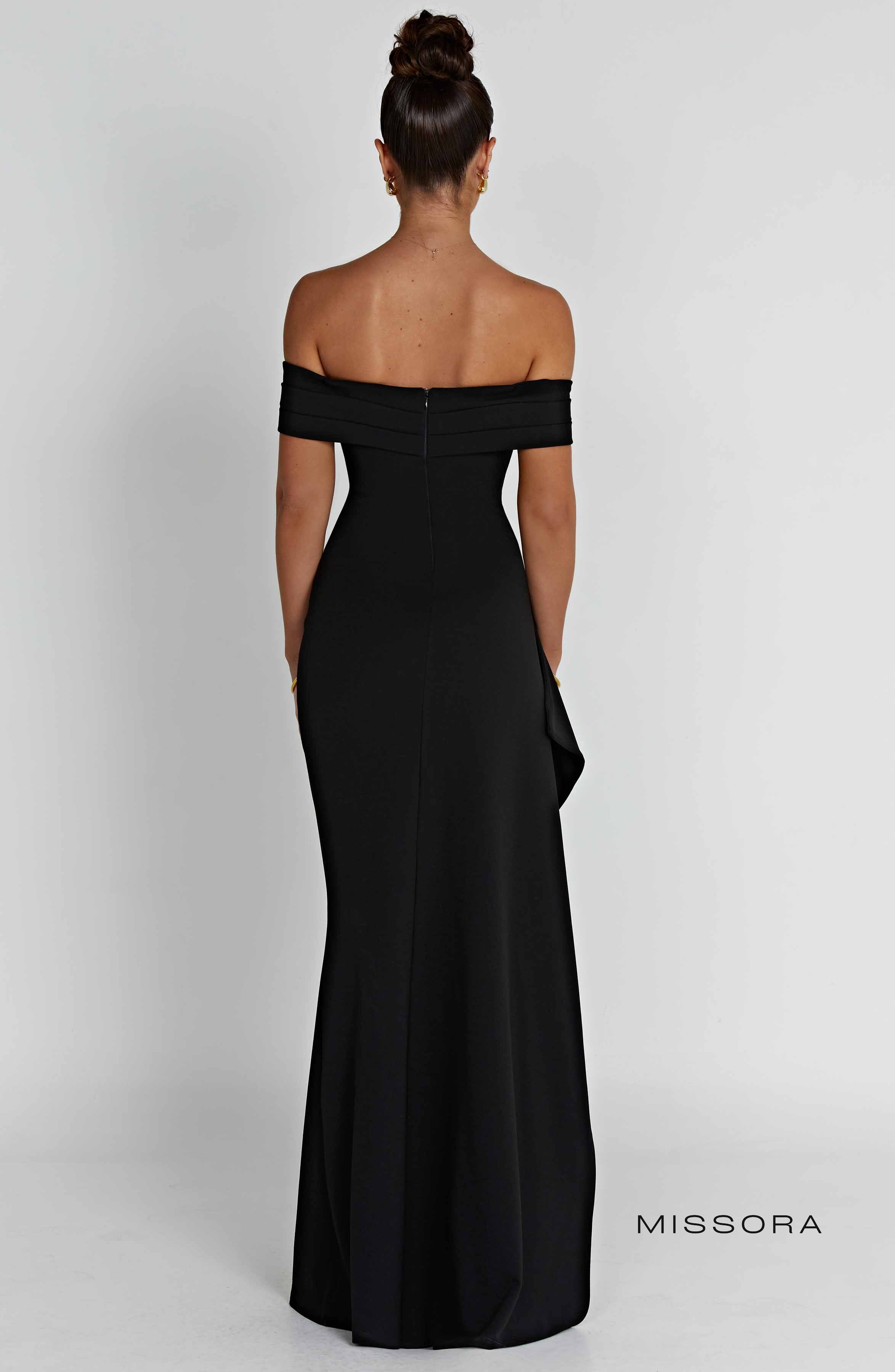 Missora Harli Pleated Bardot Maxi Dress - Black