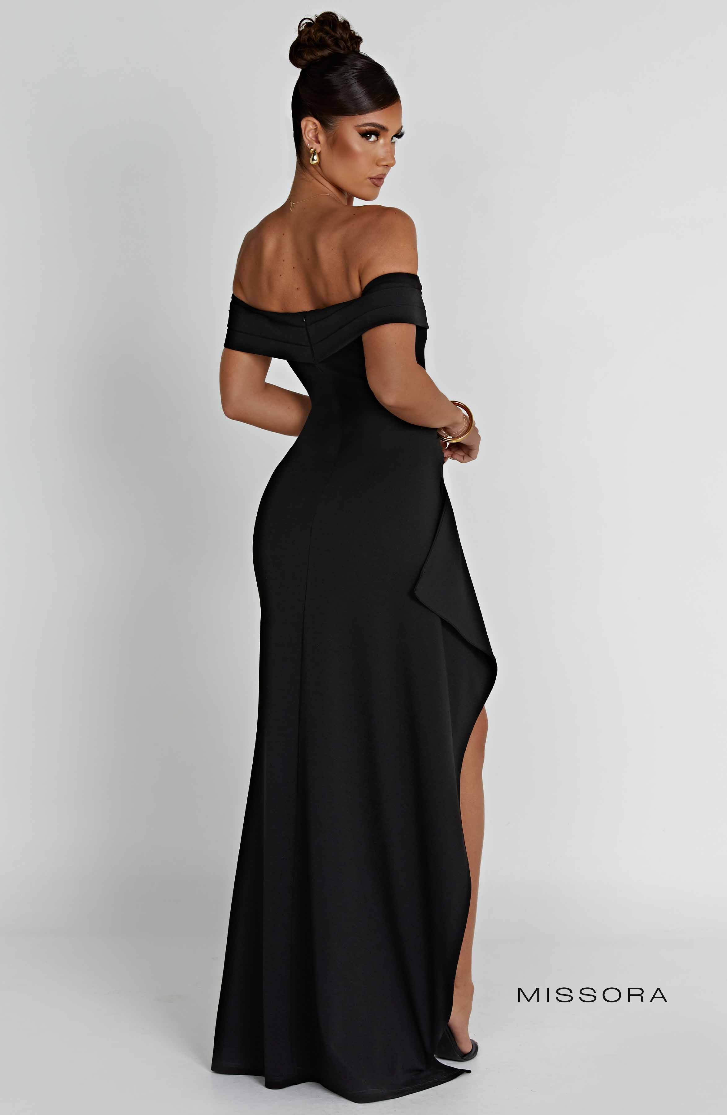 Missora Harli Pleated Bardot Maxi Dress - Black
