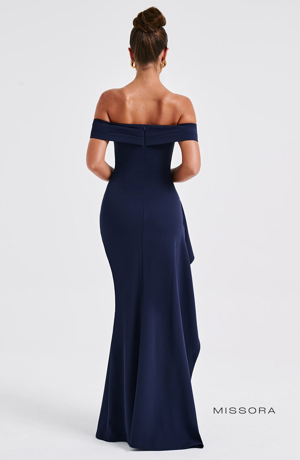 Missora Harli Pleated Bardot Maxi Dress - Navy