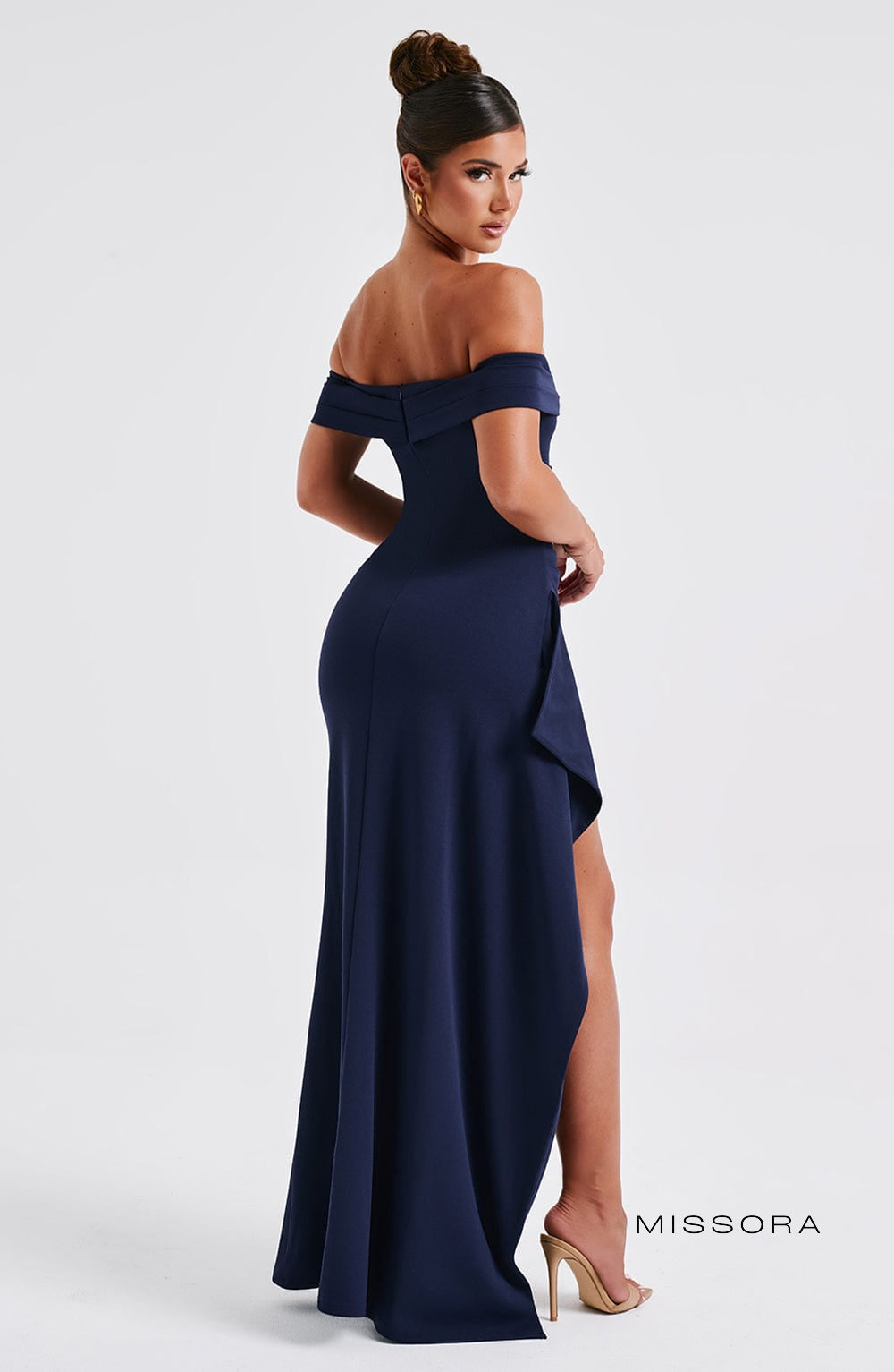 Missora Harli Pleated Bardot Maxi Dress - Navy