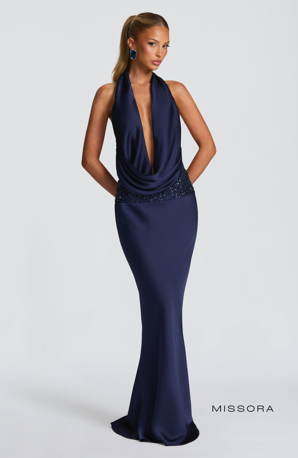 Missora Idy Drapeli Saten Badi - Lacivert