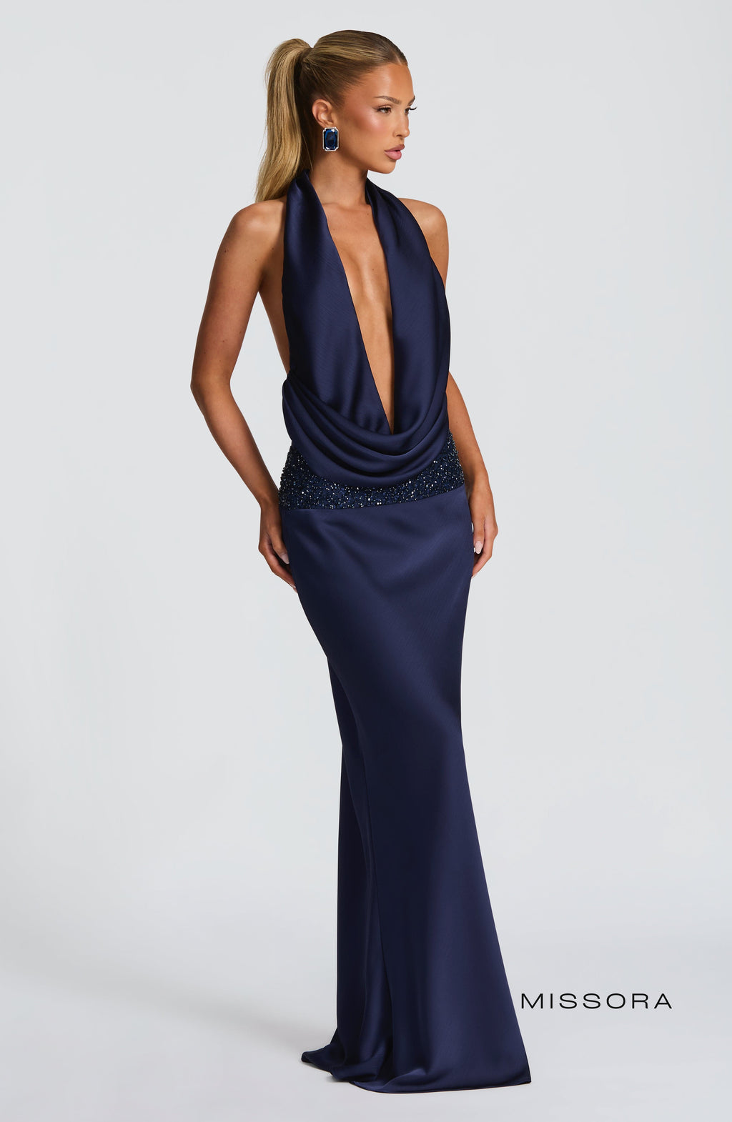 Missora Idy Drapeli Saten Badi - Lacivert