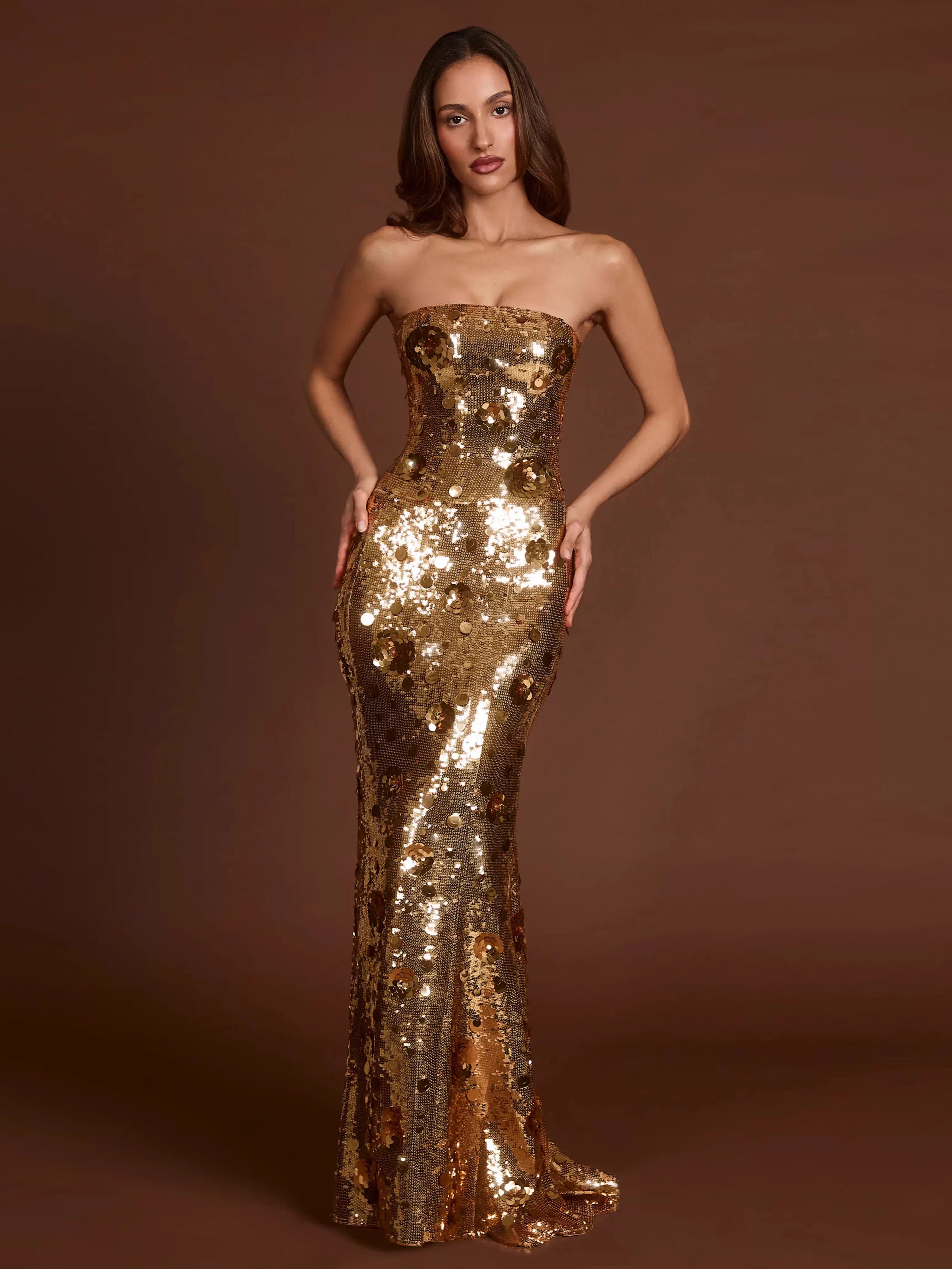 Jaclyn Straplez Payetli Elbise [W8GYBYUF]