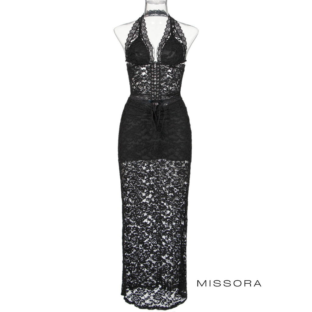 Jamaria Halter Dantel Uzun Elbise [RLVR8E0J]