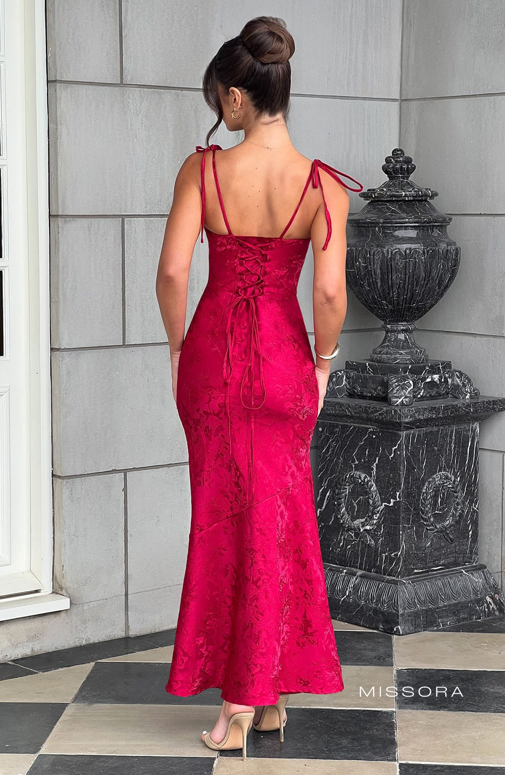 Missora Jania Floral Draped Maxi Dress - Red