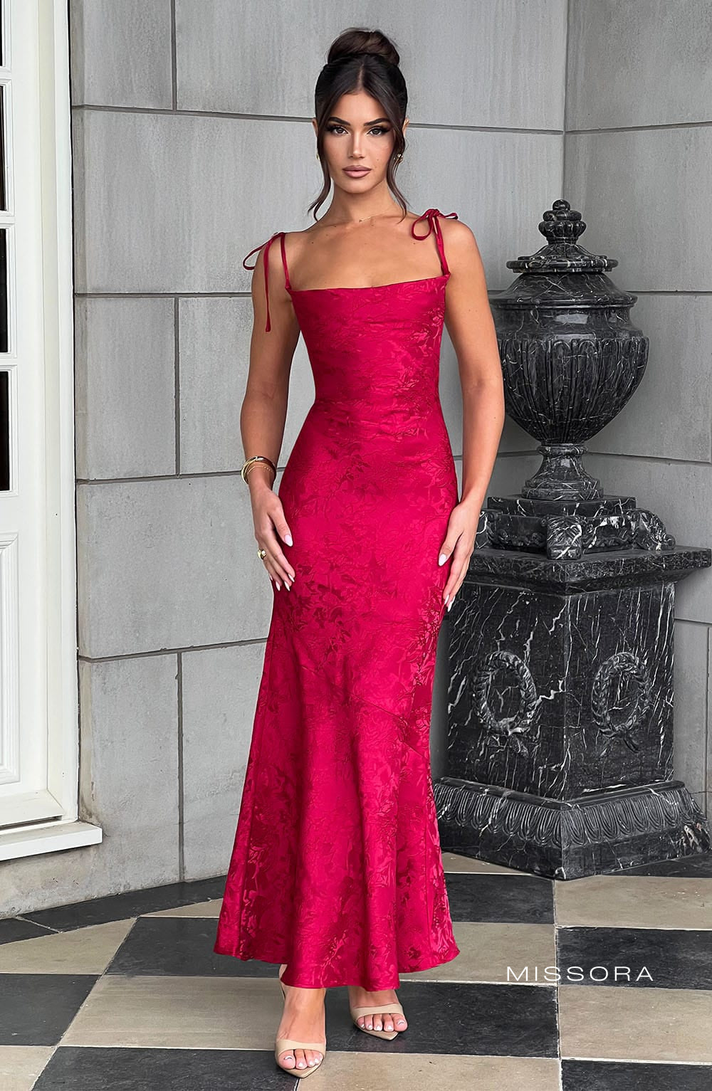 Missora Jania Floral Draped Maxi Dress - Red