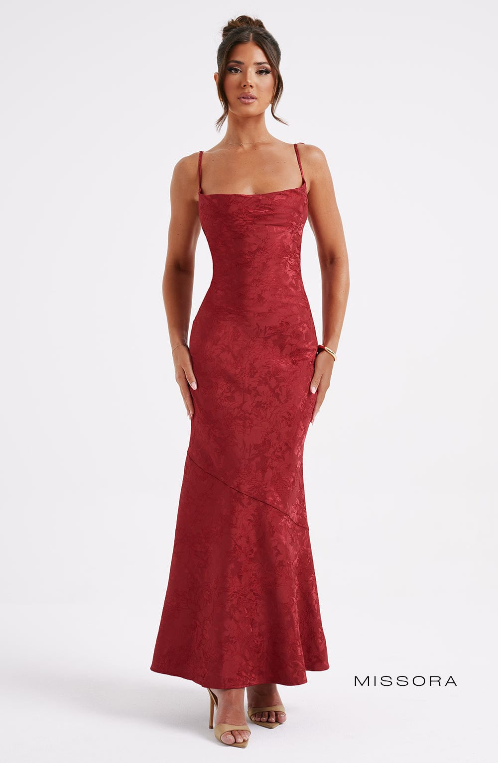 Missora Jania Floral Draped Maxi Dress - Red