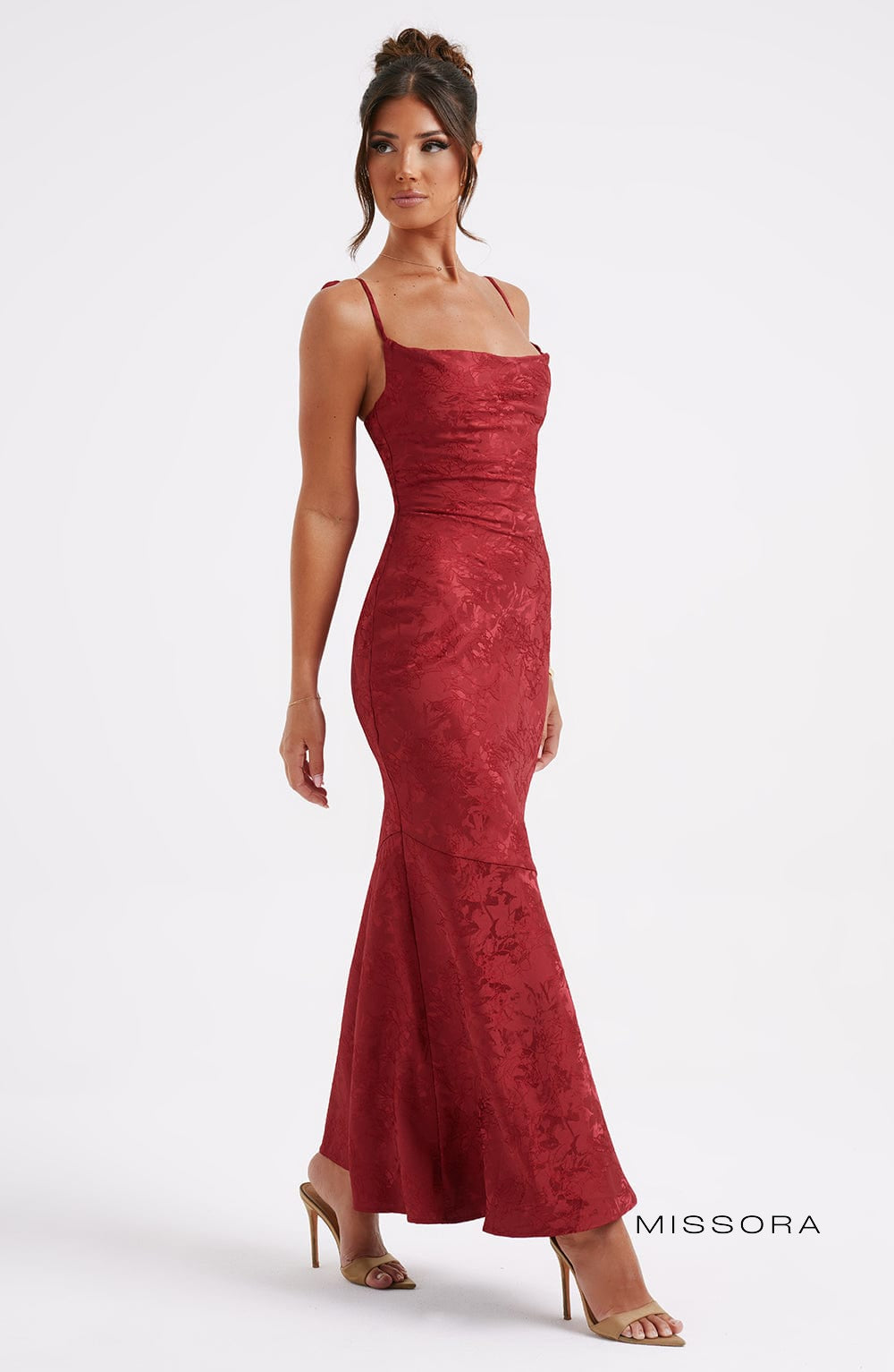 Missora Jania Floral Draped Maxi Dress - Red