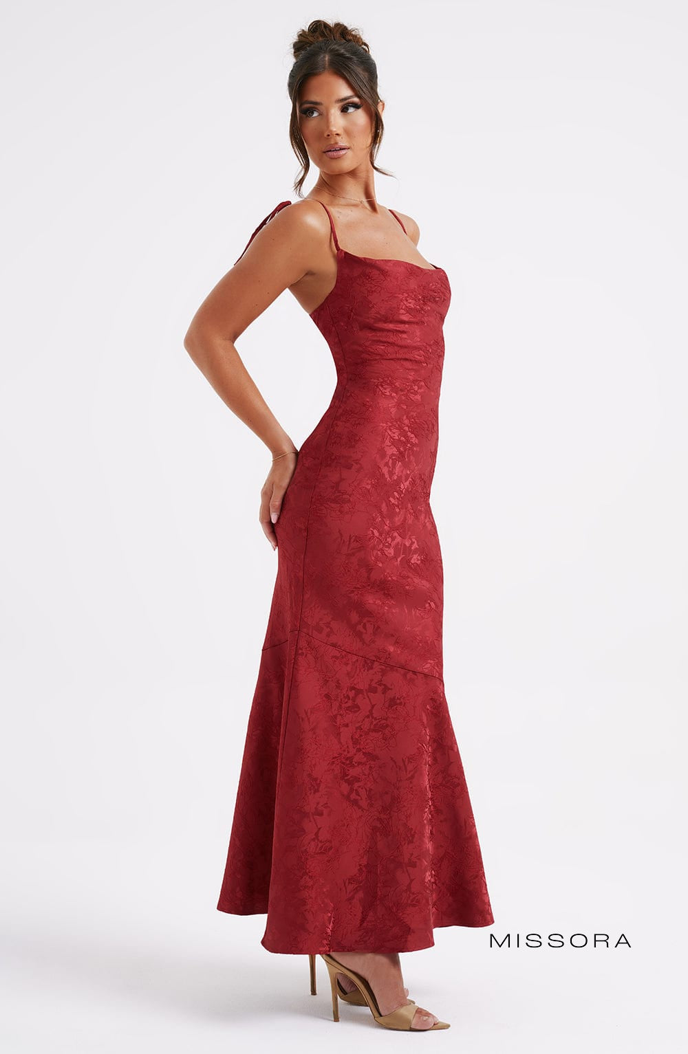 Missora Jania Floral Draped Maxi Dress - Red