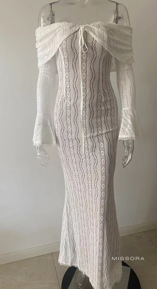 Jaslynn Omuz Dekolteli Dantel Elbise [J6PIRNA7]