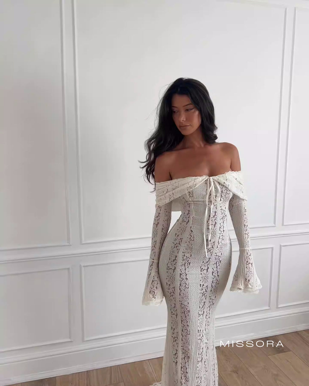 Jaslynn Omuz Dekolteli Dantel Elbise [Y42LOBGK]