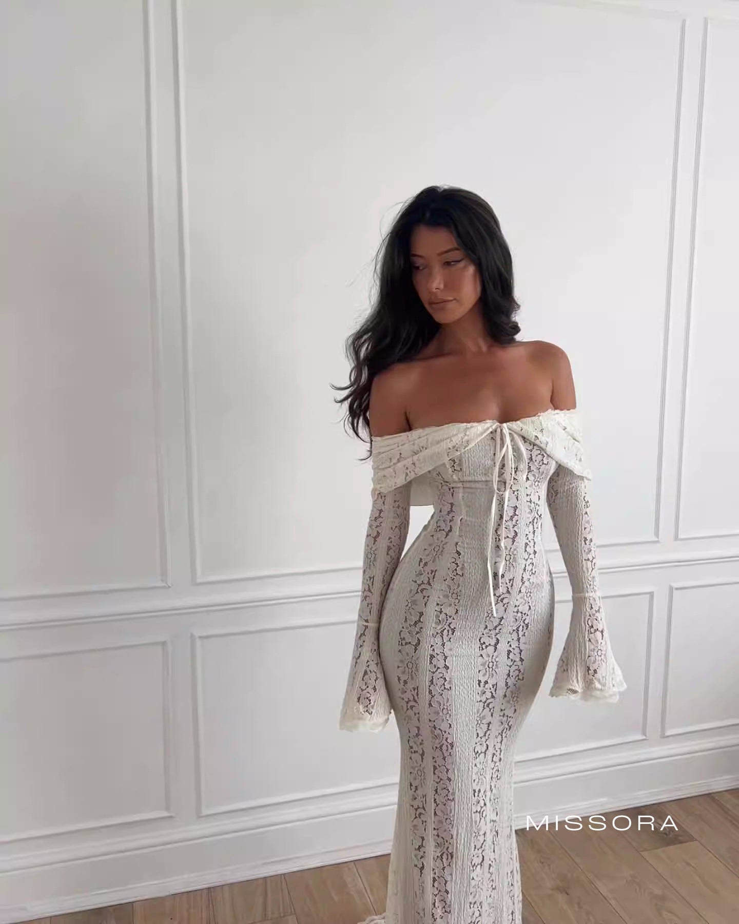 Jaslynn Omuz Dekolteli Dantel Elbise [Y42LOBGK]