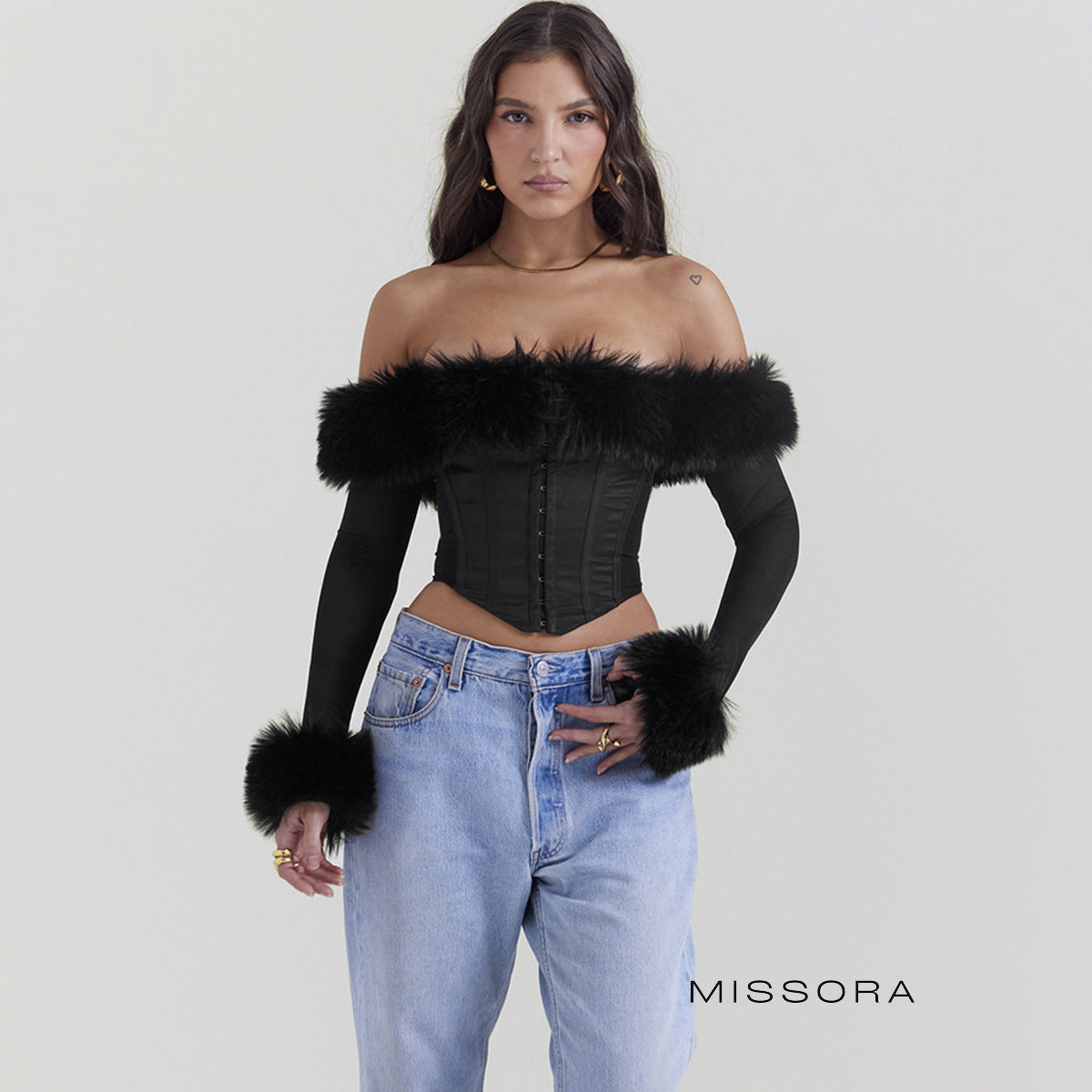 Jaylen Omuz Dekolteli Korse Top [WRB6P7RW]