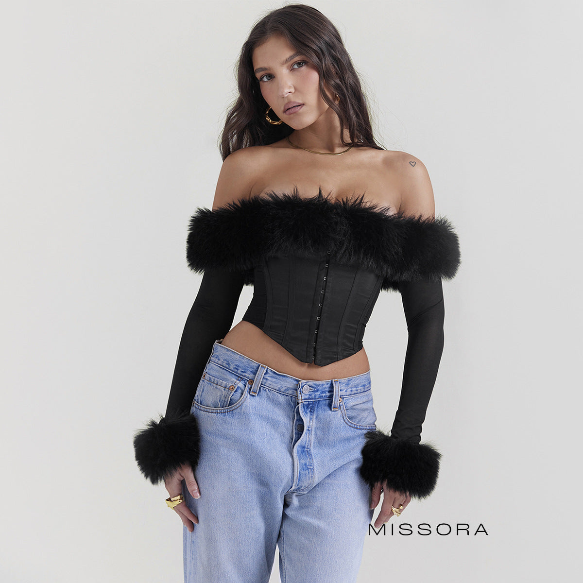 Jaylen Omuz Dekolteli Korse Top [JGRIDUZP]