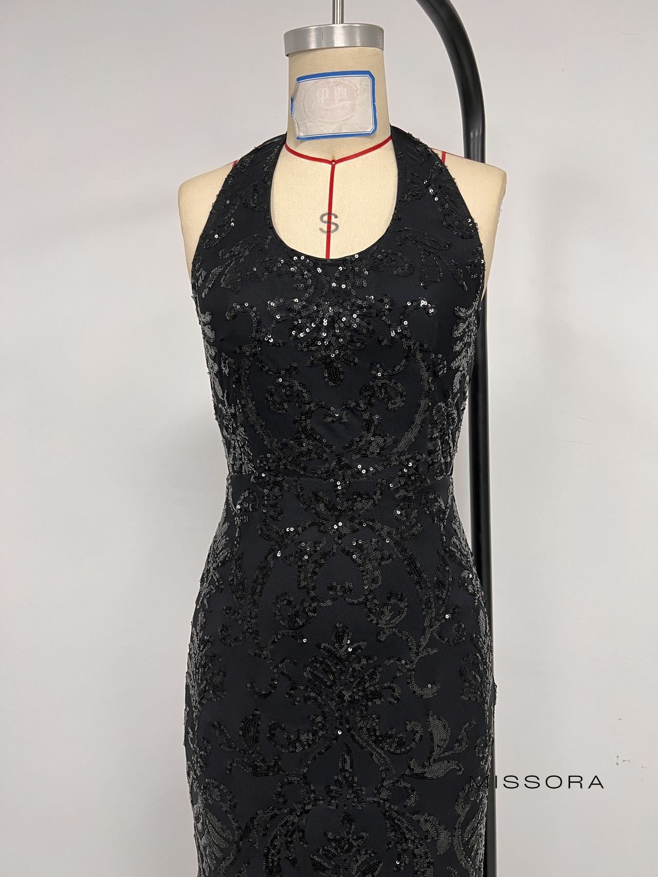 Joi Siyah Halter Yaka Mermaid Elbise [1SH5Y9WM]