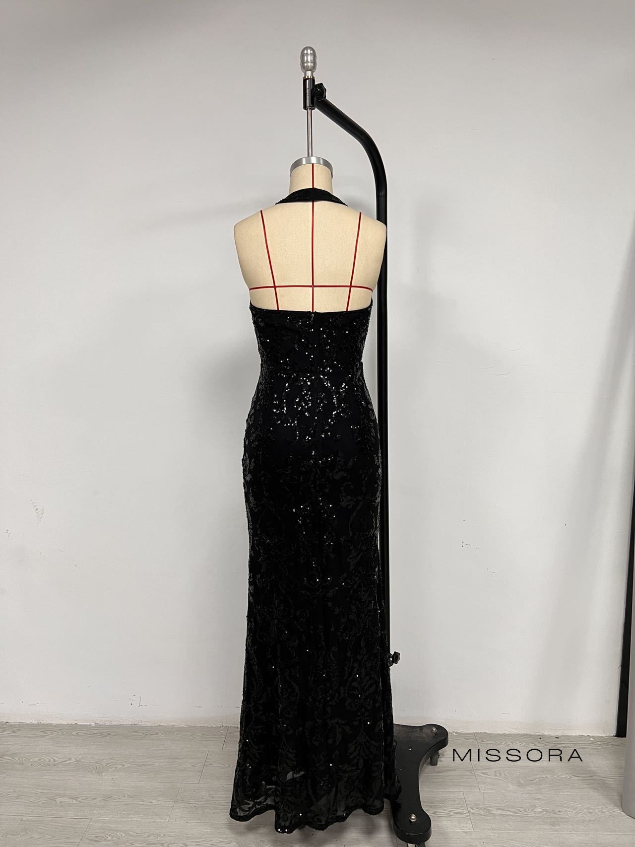 Joi Siyah Halter Yaka Mermaid Elbise [5IKEGYJL]