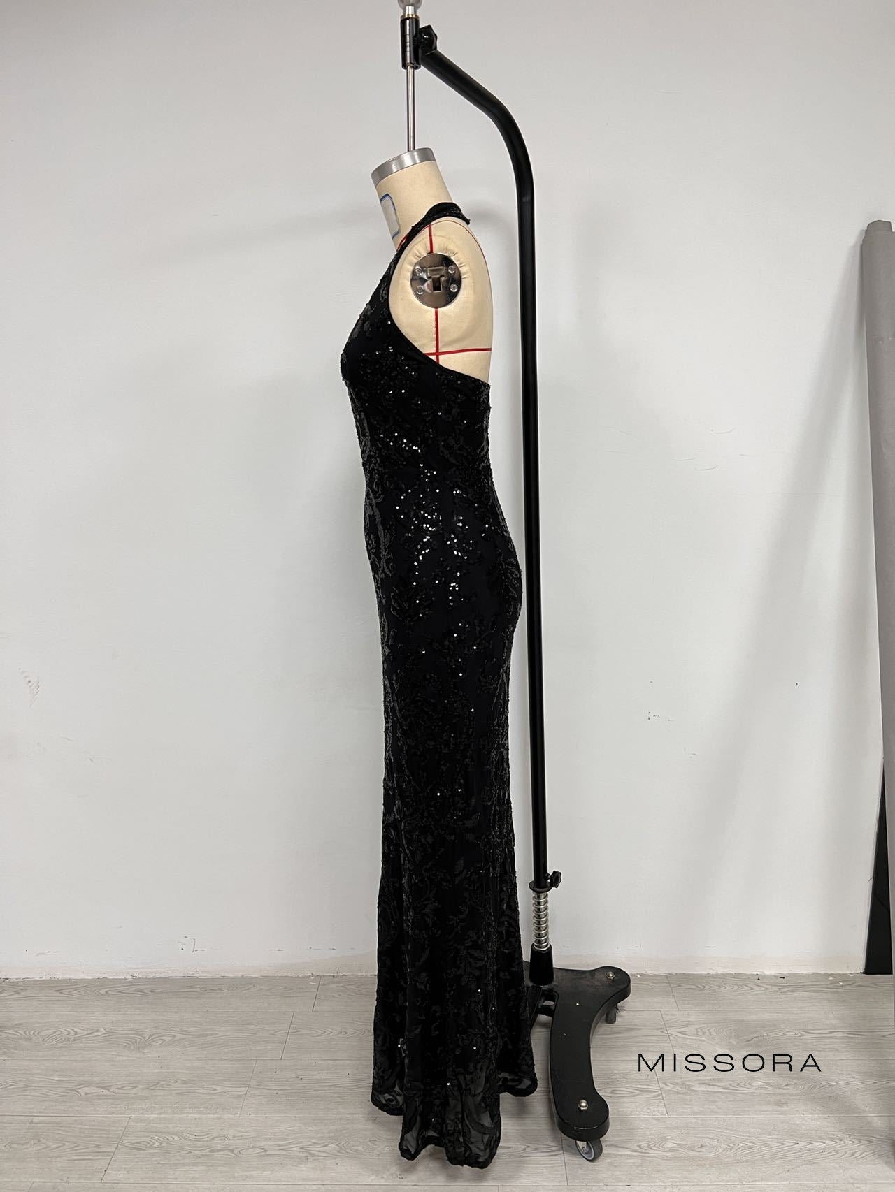 Joi Siyah Halter Yaka Mermaid Elbise [JCUED1QH]