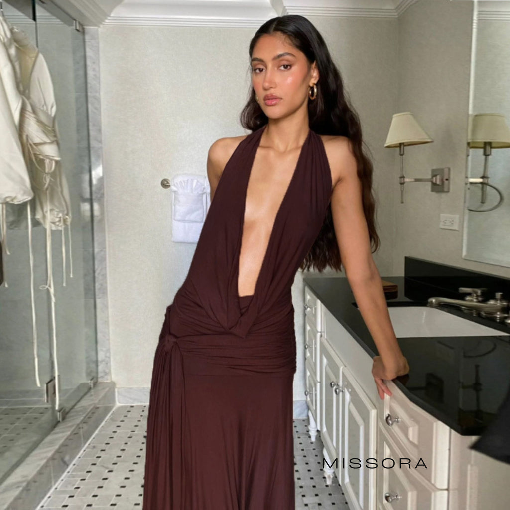 Jovie Drapeli Sırt Dekolteli Midi Elbise [4L7UUHFP]