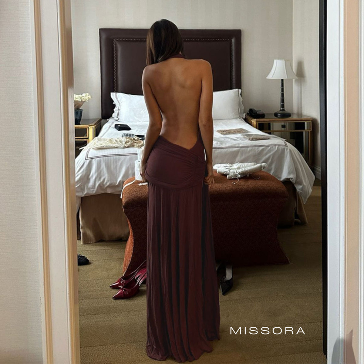 Jovie Drapeli Sırt Dekolteli Midi Elbise [64ILQYZX]