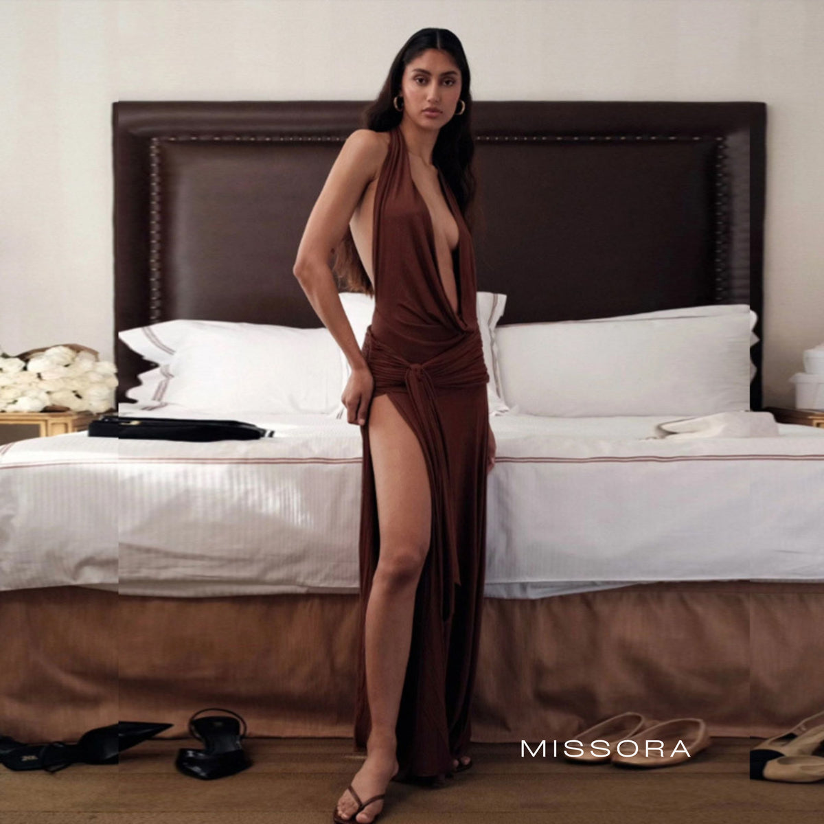 Jovie Drapeli Sırt Dekolteli Midi Elbise [8YZ3XXBP]