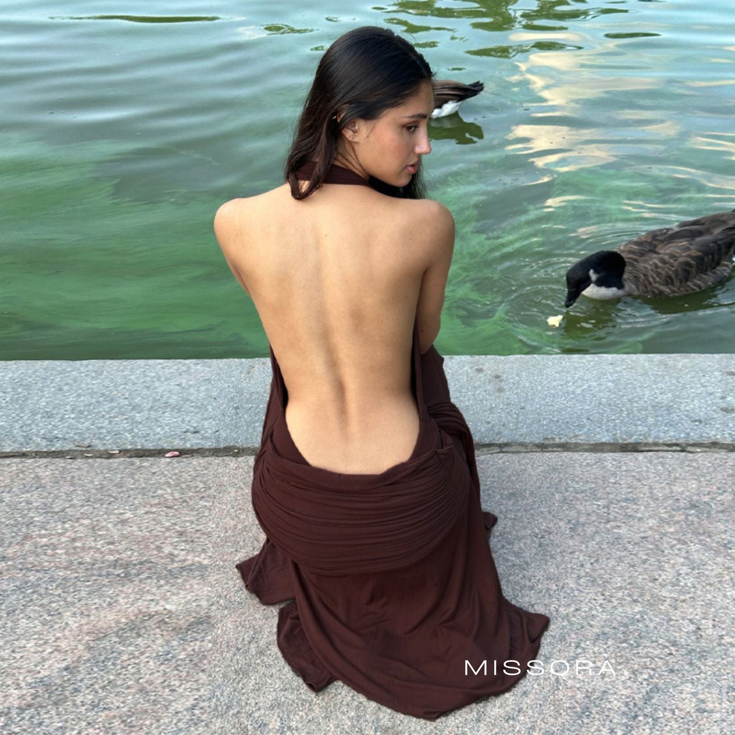 Jovie Drapeli Sırt Dekolteli Midi Elbise [40UUFLTX]