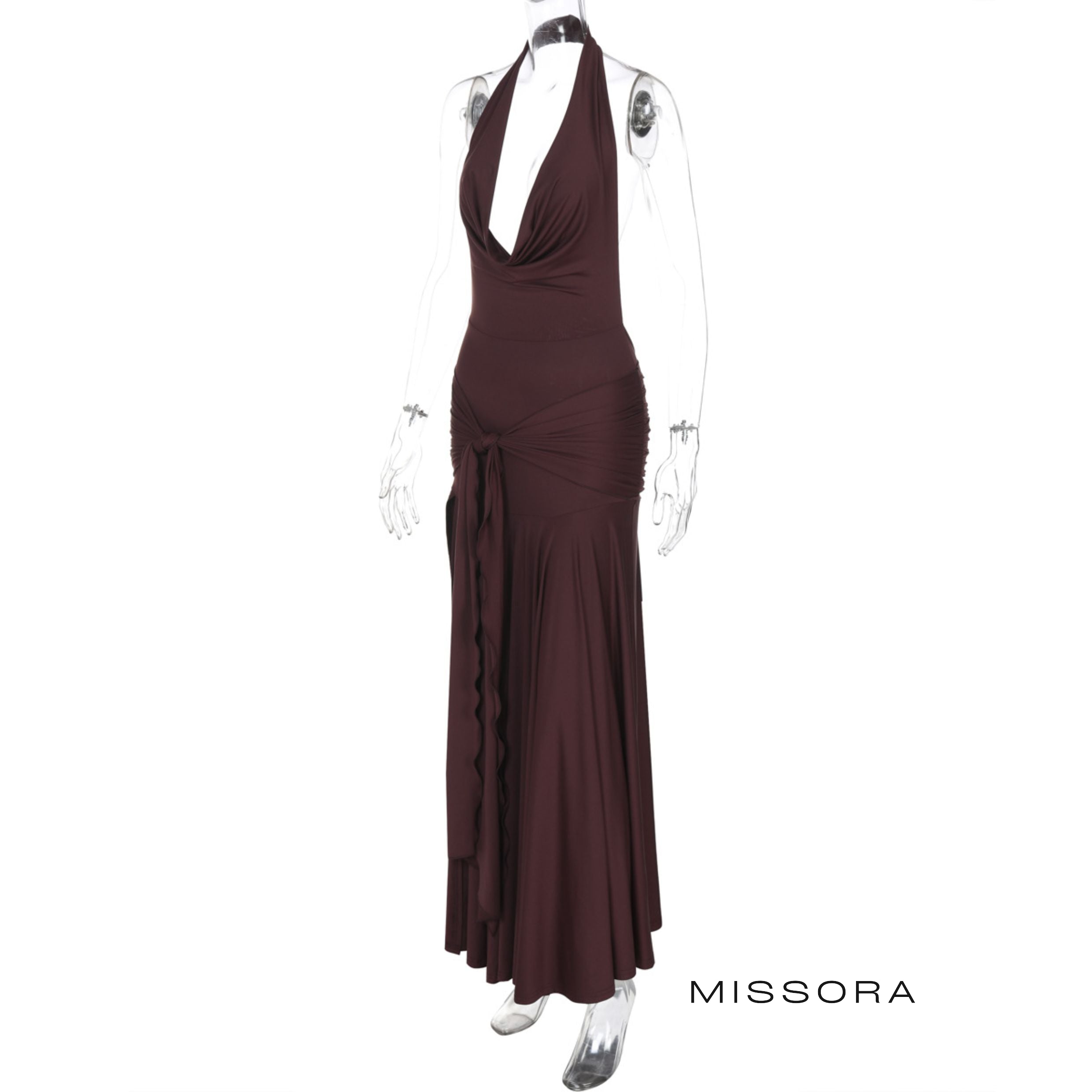 Jovie Drapeli Sırt Dekolteli Midi Elbise [9W7XVFDD]