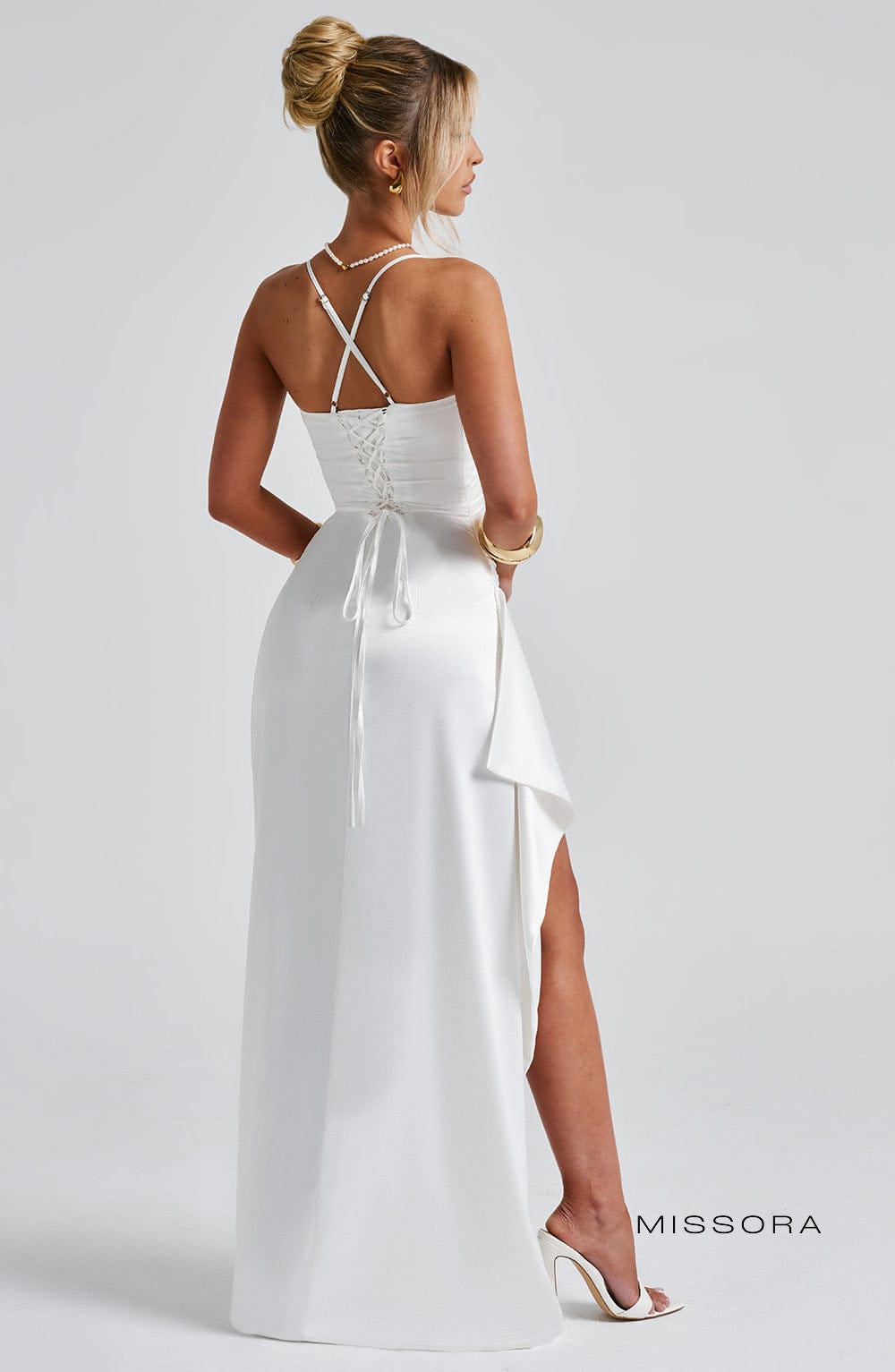 Missora June Draped Satin Maxi Dress - Ivory