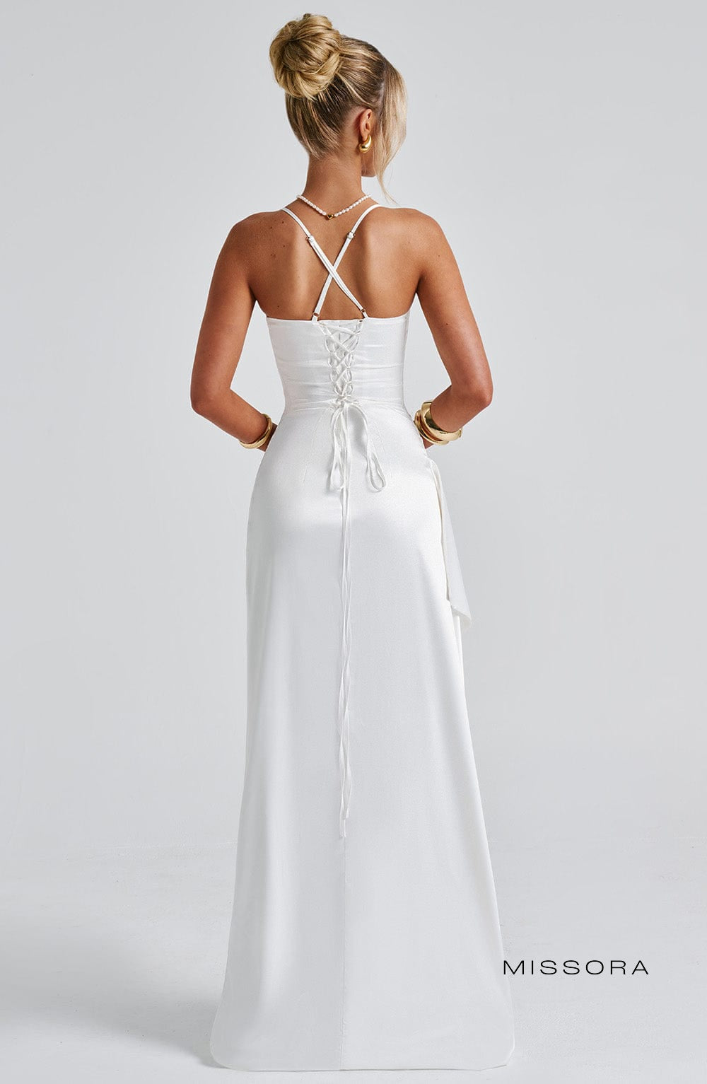 Missora June Draped Satin Maxi Dress - Ivory