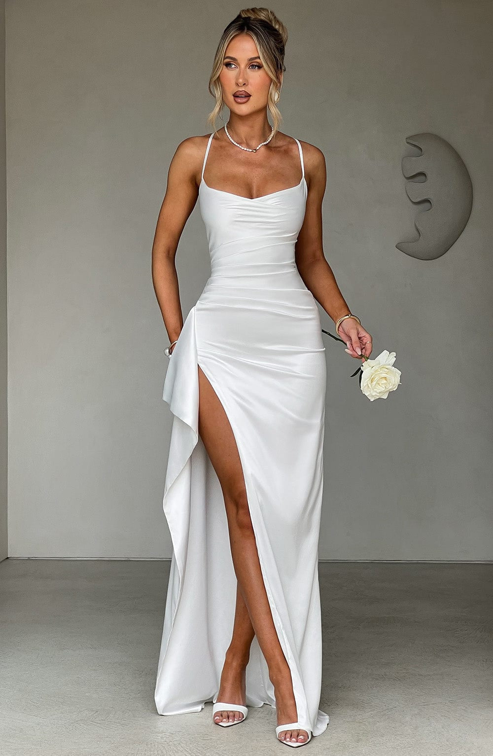 Missora June Draped Satin Maxi Dress - Ivory