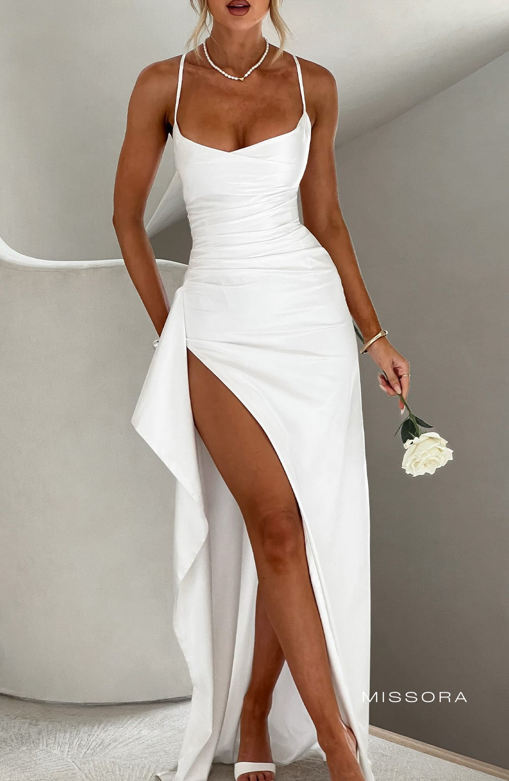 Missora June Draped Satin Maxi Dress - Ivory
