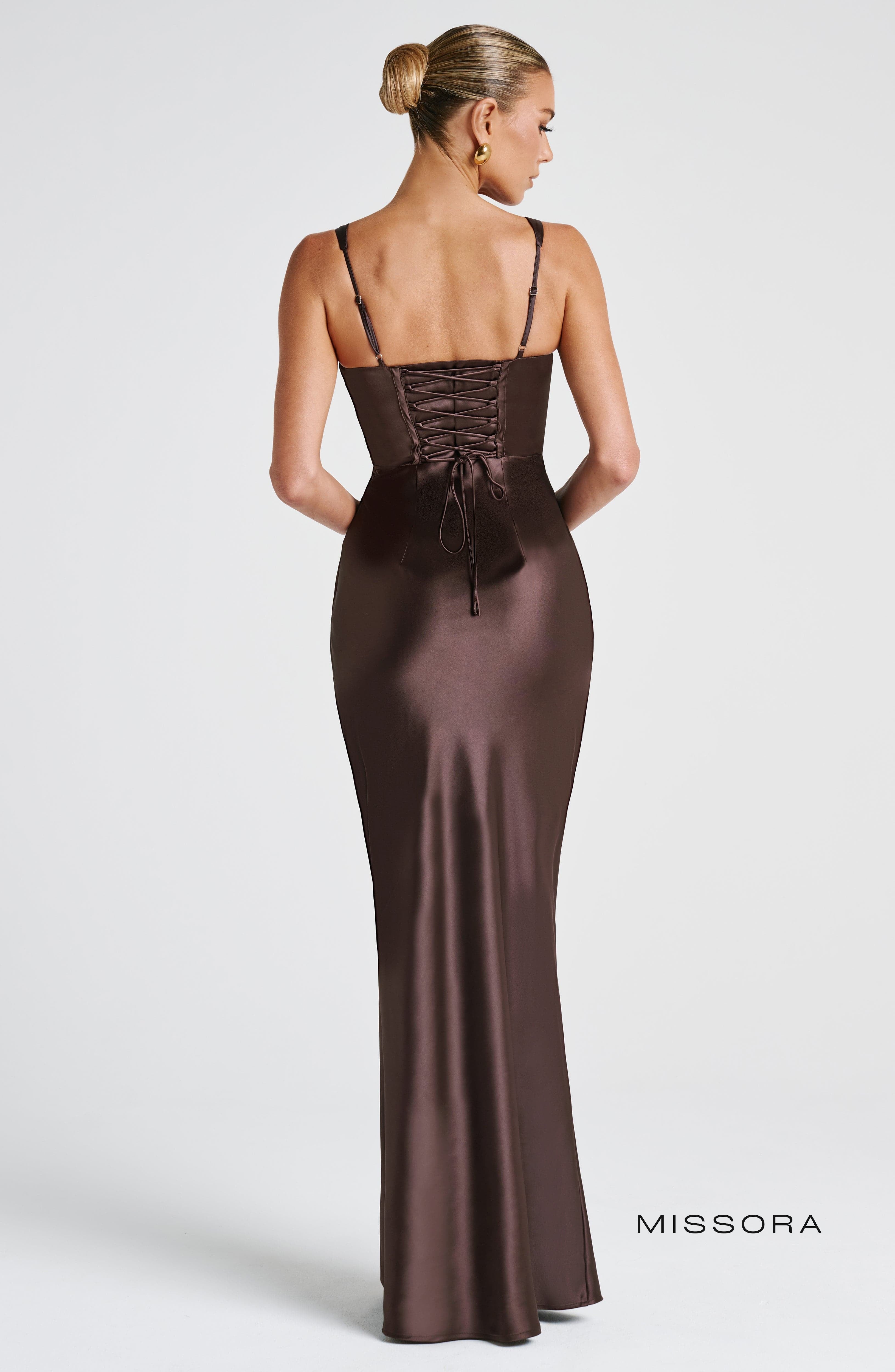 Missora Kaiden Corset Satin Maxi Dress - Plum Brown