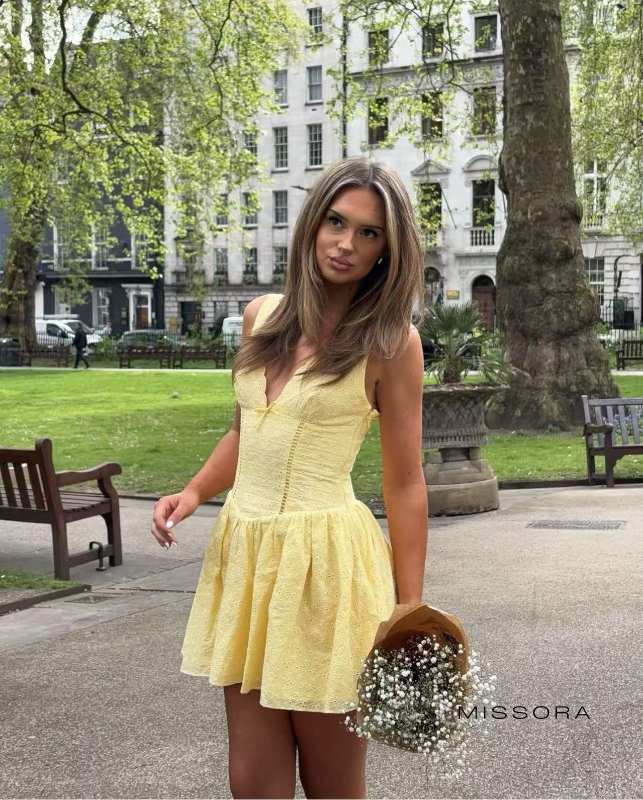 Kaileigh Dantel İşlemeli Mini Elbise [86A22WLK]