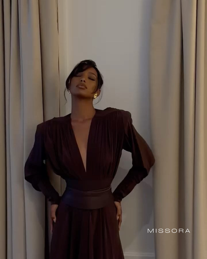 Kambria Pliseli V Yaka Elbise [XLKHJY15]