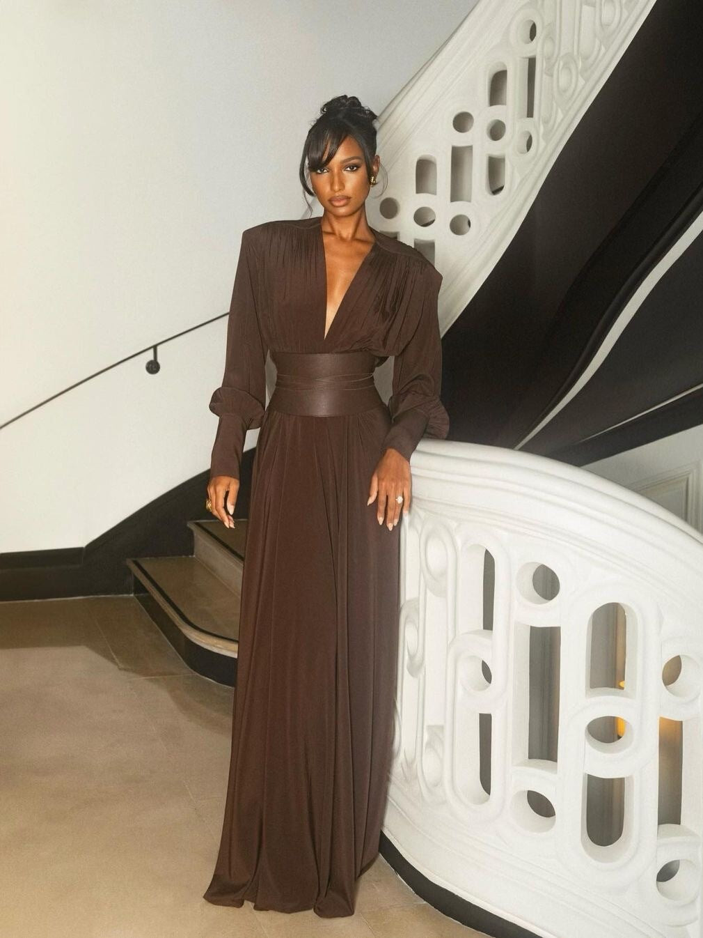 Kambria Pliseli V Yaka Elbise [YMC3YAMX]