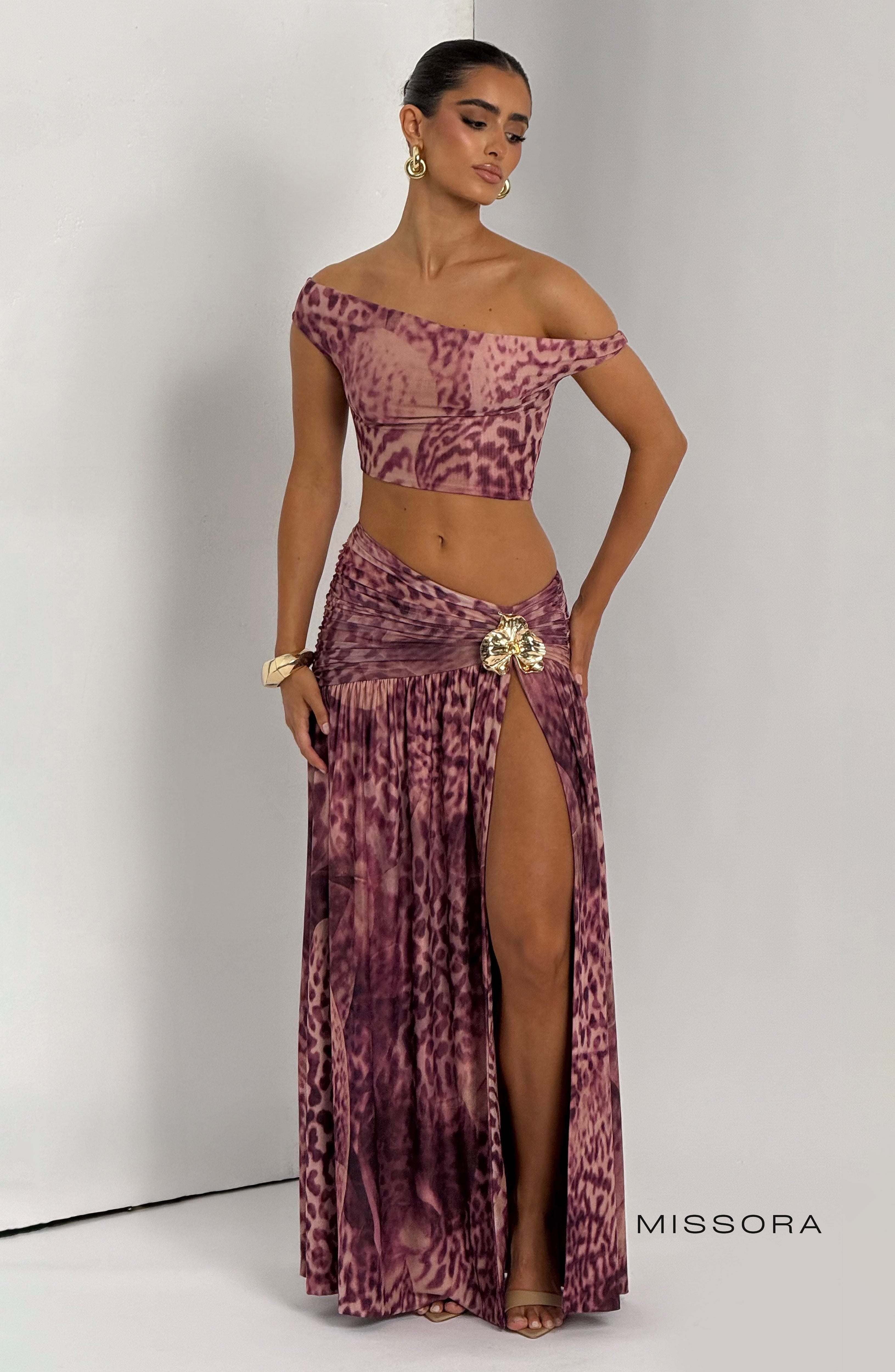 Missora Karol Floral Ruched Maxi Skirt